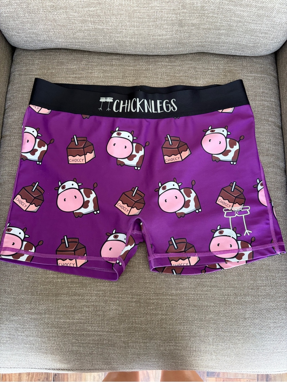 ChickNlegs Women’s Purple Athletic Shorts with Cow Print